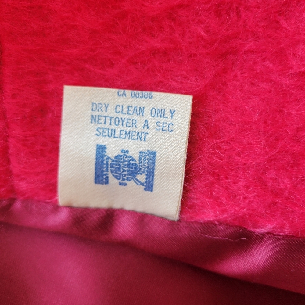 Vintage 80s Mohair Wool Women's Double Breasted Belted Fuchsia Pink Trench Coat - Picture 11 of 11